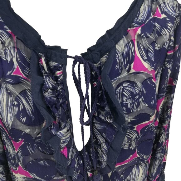 Tory Burch Silk Blend Peasant Tassel Ruffle Bell Sleeve Blouse Size 10 Shirt - Picture 3 of 15